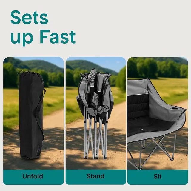 Alt view image 7 of 7 - Camping Loveseat for Couples, Friends & Families, Double Camping Chair, Foldable Two Person Camping Chair for Campfire Nights, Tailgating Fun, Beach Escapes, RV Road Trips & Cozy Backyard Comfort