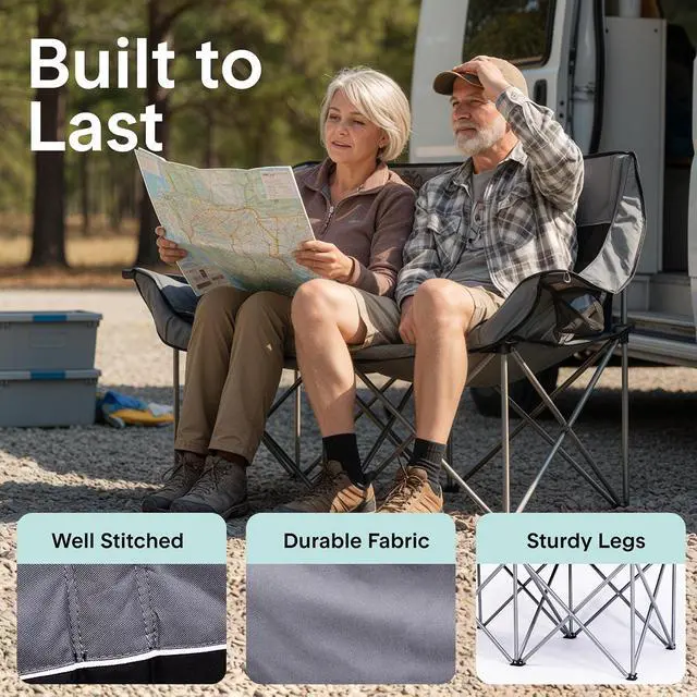 Alt view image 5 of 7 - Camping Loveseat for Couples, Friends & Families, Double Camping Chair, Foldable Two Person Camping Chair for Campfire Nights, Tailgating Fun, Beach Escapes, RV Road Trips & Cozy Backyard Comfort