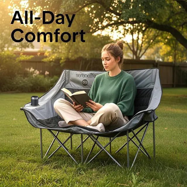 Alt view image 6 of 7 - Camping Loveseat for Couples, Friends & Families, Double Camping Chair, Foldable Two Person Camping Chair for Campfire Nights, Tailgating Fun, Beach Escapes, RV Road Trips & Cozy Backyard Comfort