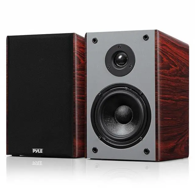 Main image of Pyle 5.25 Wired Bookshelf Speakers Pair 2-Way HiFi Stereo Home Theater Speakers with Silk Dome Tweeter, Woven Woofer, Magnetic Grille and Wall Mount Brackets, Cherry Finish