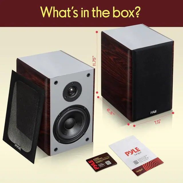 Alt view image 7 of 7 - Pyle 5.25 Wired Bookshelf Speakers Pair 2-Way HiFi Stereo Home Theater Speakers with Silk Dome Tweeter, Woven Woofer, Magnetic Grille and Wall Mount Brackets, Cherry Finish