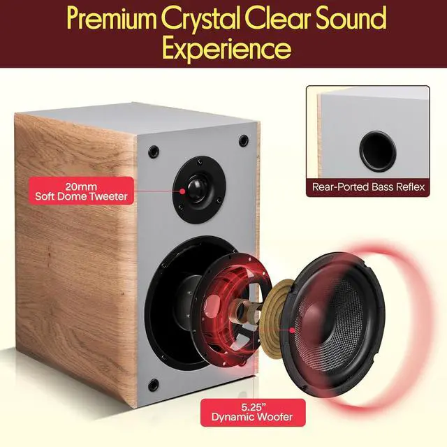 Alt view image 2 of 7 - Pyle 5.25" Home Audio Speakers, 2-Way Passive Bookshelf, 200W Max Power, 1" Silk Dome Tweeter, Composite Woofer, Gold Plated 5 Way Binding Post, Rubber Surrounds, Beautiful Wood Grain Finish - Pair