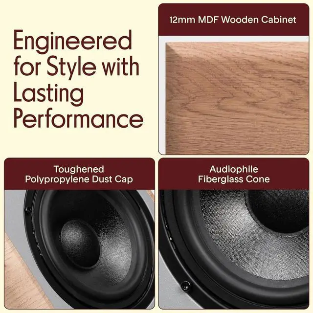 Alt view image 4 of 7 - Pyle 5.25" Home Audio Speakers, 2-Way Passive Bookshelf, 200W Max Power, 1" Silk Dome Tweeter, Composite Woofer, Gold Plated 5 Way Binding Post, Rubber Surrounds, Beautiful Wood Grain Finish - Pair