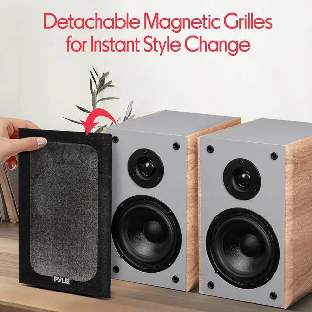 Alt view image 5 of 7 - Pyle 5.25" Home Audio Speakers, 2-Way Passive Bookshelf, 200W Max Power, 1" Silk Dome Tweeter, Composite Woofer, Gold Plated 5 Way Binding Post, Rubber Surrounds, Beautiful Wood Grain Finish - Pair