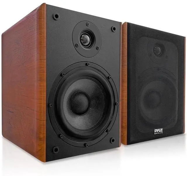 Main image of Pyle 6.5" Home Audio Speakers, 2-Way Passive Bookshelf, 240W Max Power, 1" Silk Dome Tweeter, Composite Woofer, Gold Plated 5 Way Binding Post, Rubber Surrounds, Beautiful Wood Grain Finish - Pair