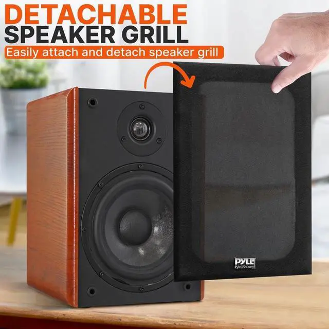 Alt view image 4 of 7 - Pyle 6.5" Home Audio Speakers, 2-Way Passive Bookshelf, 240W Max Power, 1" Silk Dome Tweeter, Composite Woofer, Gold Plated 5 Way Binding Post, Rubber Surrounds, Beautiful Wood Grain Finish - Pair