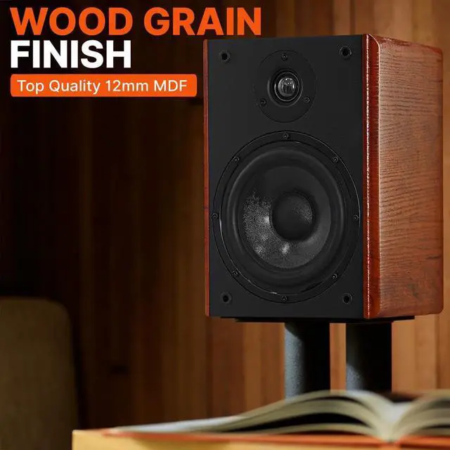 Alt view image 5 of 7 - Pyle 6.5" Home Audio Speakers, 2-Way Passive Bookshelf, 240W Max Power, 1" Silk Dome Tweeter, Composite Woofer, Gold Plated 5 Way Binding Post, Rubber Surrounds, Beautiful Wood Grain Finish - Pair