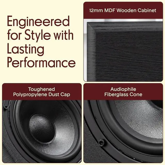 Alt view image 4 of 7 - Pyle 5.25 Wired Bookshelf Speakers Pair 2-Way HiFi Home Theater Speakers with Wall Mount Brackets, Paper Cone Woofer & Soft Dome Tweeter, Compact Stereo Speaker System, Black