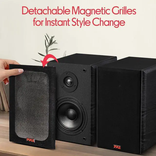 Alt view image 5 of 7 - Pyle 5.25 Wired Bookshelf Speakers Pair 2-Way HiFi Home Theater Speakers with Wall Mount Brackets, Paper Cone Woofer & Soft Dome Tweeter, Compact Stereo Speaker System, Black