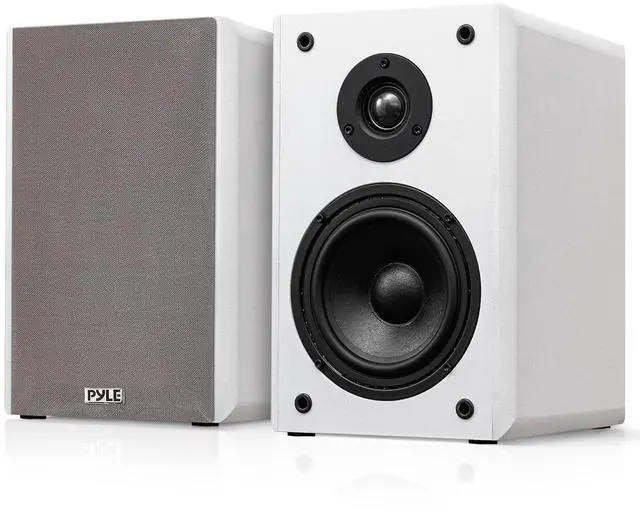 Main image of Pyle 6.5 Bookshelf Speakers, Pair of Wired Bookshelf Speakers with Wall Mount Brackets, 2-Way HiFi Home Theater with Paper Cone, Soft Dome Tweeter, Compact Design, 11.5 x 7.5 x 9.5, White