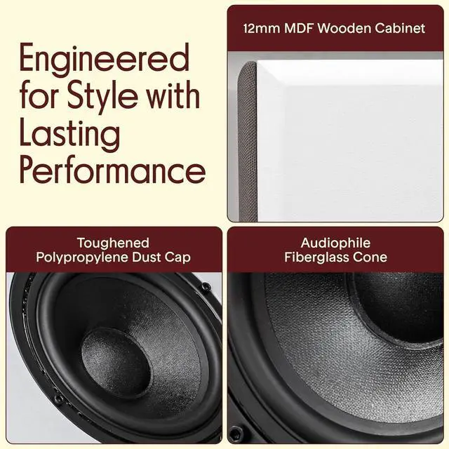 Alt view image 4 of 7 - Pyle 6.5 Bookshelf Speakers, Pair of Wired Bookshelf Speakers with Wall Mount Brackets, 2-Way HiFi Home Theater with Paper Cone, Soft Dome Tweeter, Compact Design, 11.5 x 7.5 x 9.5, White