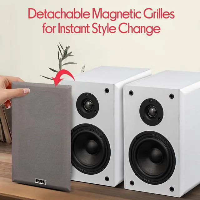 Alt view image 5 of 7 - Pyle 6.5 Bookshelf Speakers, Pair of Wired Bookshelf Speakers with Wall Mount Brackets, 2-Way HiFi Home Theater with Paper Cone, Soft Dome Tweeter, Compact Design, 11.5 x 7.5 x 9.5, White