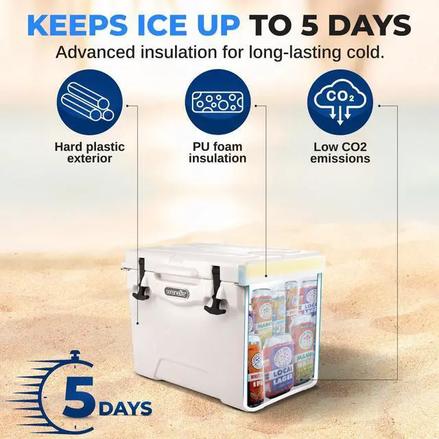 Alt view image 3 of 7 - SereneLife Ultra-Tough 25 Quart Rotomolded Cooler Box, Holds Upto 36 Cans, Keeps Ice Up to 5 Days, Heavy-Duty Insulated Portable Ice Chest Box, Ideal for Travel, Camping, Beach, and Outdoor Adventures
