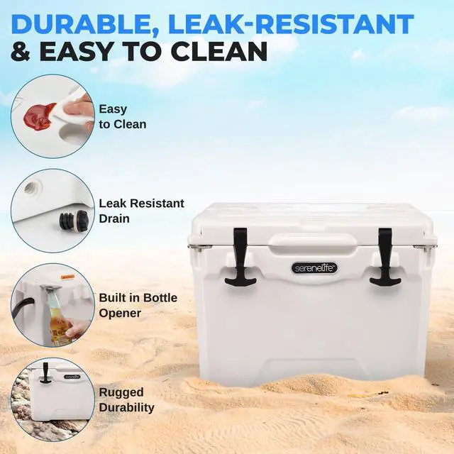 Alt view image 5 of 7 - SereneLife Ultra-Tough 25 Quart Rotomolded Cooler Box, Holds Upto 36 Cans, Keeps Ice Up to 5 Days, Heavy-Duty Insulated Portable Ice Chest Box, Ideal for Travel, Camping, Beach, and Outdoor Adventures
