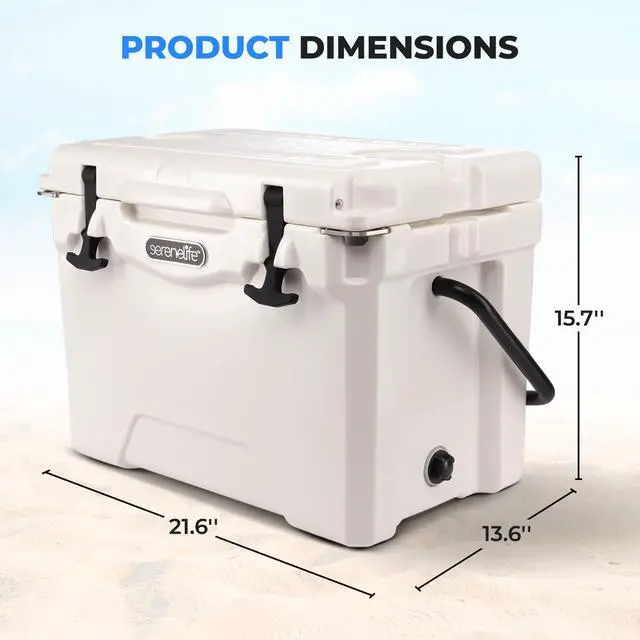 Alt view image 7 of 7 - SereneLife Ultra-Tough 25 Quart Rotomolded Cooler Box, Holds Upto 36 Cans, Keeps Ice Up to 5 Days, Heavy-Duty Insulated Portable Ice Chest Box, Ideal for Travel, Camping, Beach, and Outdoor Adventures