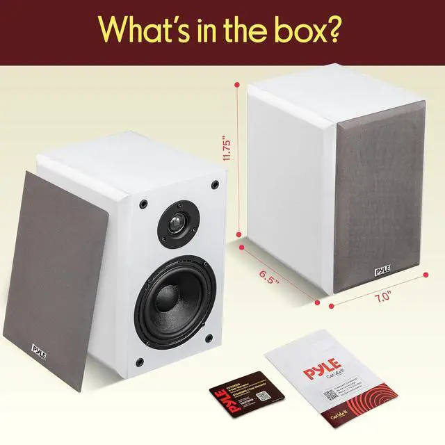 Alt view image 7 of 7 - Pyle 6.5 Bookshelf Speakers, Pair of Wired Bookshelf Speakers with Wall Mount Brackets, 2-Way HiFi Home Theater with Paper Cone, Soft Dome Tweeter, Compact Design, 11.5 x 7.5 x 9.5, White