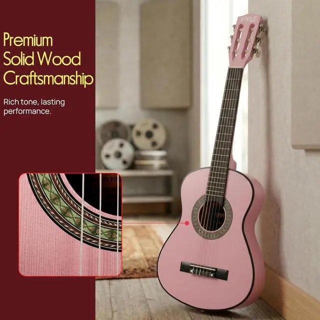 Alt view image 4 of 7 - Pyle 30-Inch Beginner Acoustic Guitar Kit, 6-String Classical Style Travel Guitar for Kids & Adults - Includes Shoulder Strap, Strings, Picks, Tuning Pitch Pipe & Storage Gig Bag, Handcrafted Wood