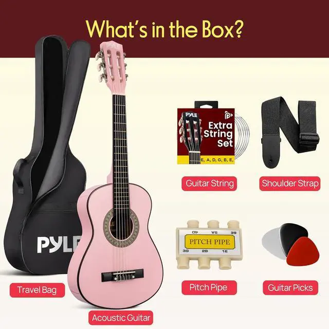 Alt view image 7 of 7 - Pyle 30-Inch Beginner Acoustic Guitar Kit, 6-String Classical Style Travel Guitar for Kids & Adults - Includes Shoulder Strap, Strings, Picks, Tuning Pitch Pipe & Storage Gig Bag, Handcrafted Wood