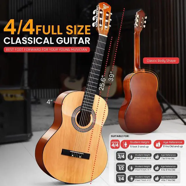 Alt view image 3 of 7 - Pyle Classical Guitar Starter Kit - 39" 4/4th Size All Wood Instrument with Capo, Gig Bag, Strings, Strap, Right Picks (Natural Gloss)
