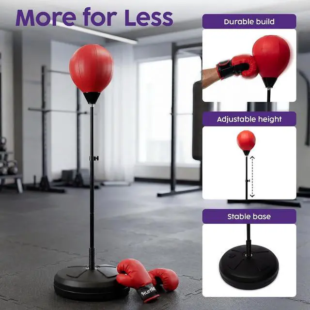Alt view image 4 of 7 - Punching Bag with Stand for Adults and Teens, Adjustable Boxing Bag with Permium Gloves, Freestanding Reflex Bag Training Equipment for Home Workout Fitness and Stress Relief