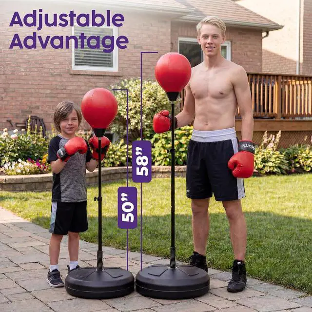 Alt view image 5 of 7 - Punching Bag with Stand for Adults and Teens, Adjustable Boxing Bag with Permium Gloves, Freestanding Reflex Bag Training Equipment for Home Workout Fitness and Stress Relief