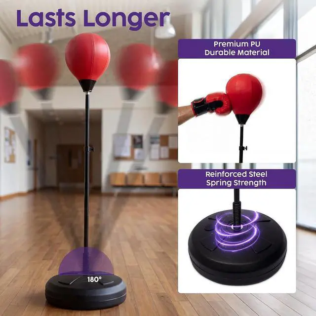 Alt view image 6 of 7 - Punching Bag with Stand for Adults and Teens, Adjustable Boxing Bag with Permium Gloves, Freestanding Reflex Bag Training Equipment for Home Workout Fitness and Stress Relief