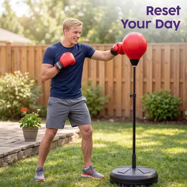 Alt view image 7 of 7 - Punching Bag with Stand for Adults and Teens, Adjustable Boxing Bag with Permium Gloves, Freestanding Reflex Bag Training Equipment for Home Workout Fitness and Stress Relief