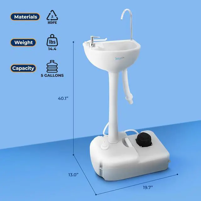Alt view image 7 of 7 - SereneLife Portable Hand Washing Station, 100+ Hand Washes, Hands-Free Foot Pump, Soap Dispenser, and Drain Hose, Ideal for Outdoor Events, Camping, Boating and Worksites