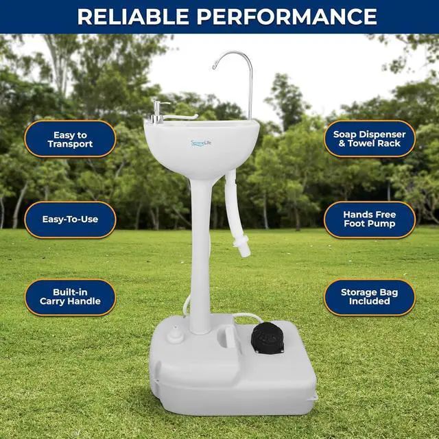 Alt view image 6 of 7 - SereneLife Portable Hand Washing Station, 100+ Hand Washes, Hands-Free Foot Pump, Soap Dispenser, and Drain Hose, Ideal for Outdoor Events, Camping, Boating and Worksites