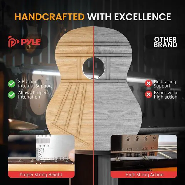 Alt view image 6 of 7 - Pyle Classical Guitar Starter Kit - 34" 1/2 Size All Wood Instrument with Capo, Gig Bag, Strings, Strap, Picks (Sunburst)