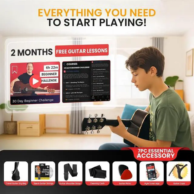 Alt view image 2 of 7 - Pyle Left Handed Beginner Acoustic Guitar Kit, 1/2 Junior Size All Wood Build Nylon String Instrument with Capo, Strap, Extra String Set, Gig Bag, Guitars for Beginners Adults Youth, 34" Natural Gloss