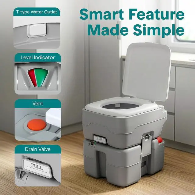 Alt view image 4 of 7 - SereneLife 5.2 Gal Portable Camping Toilet For Adults, 100+ Flushes, Porta Potty Camp Toilet with Detachable Waste Tank, Level Indicator, Carry Bag, Suitable for Camping, Hiking, and Boating