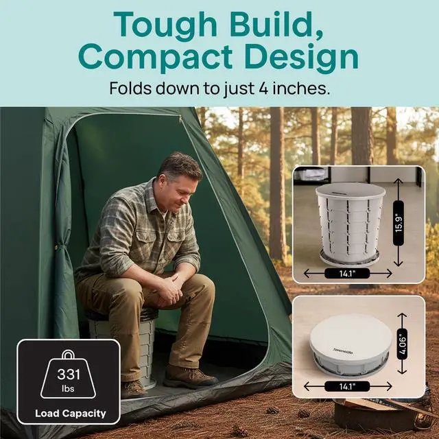Alt view image 4 of 7 - SereneLife Foldable Toilet Seat for Camping, Adjustable Height Portable Travel Potty with Lid, Carry Bag, Non-Slip Base, 331 lbs Capacity + 3-Pack Flushable Wipes, for Car, Hiking, Outdoor Use, Gray