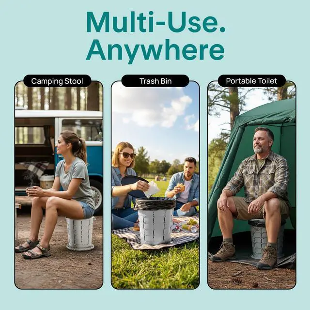 Alt view image 6 of 7 - SereneLife Foldable Toilet Seat for Camping, Adjustable Height Portable Travel Potty with Lid, Carry Bag, Non-Slip Base, 331 lbs Capacity + 3-Pack Flushable Wipes, for Car, Hiking, Outdoor Use, Gray