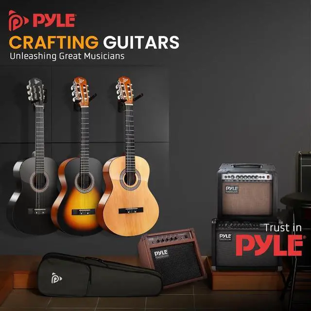Alt view image 7 of 7 - Pyle Left Handed Beginner Acoustic Guitar Kit, 1/2 Junior Size All Wood Build Nylon String Instrument with Capo, Strap, Extra String Set, Gig Bag, Guitars for Beginners Adults Youth, 34" Natural Gloss