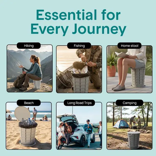 Alt view image 7 of 7 - SereneLife Foldable Toilet Seat for Camping, Adjustable Height Portable Travel Potty with Lid, Carry Bag, Non-Slip Base, 331 lbs Capacity + 3-Pack Flushable Wipes, for Car, Hiking, Outdoor Use, Gray
