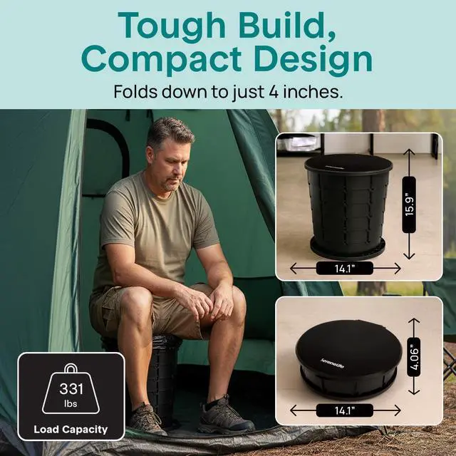Alt view image 4 of 7 - SereneLife Foldable Toilet Seat for Camping, Adjustable Height Portable Travel Potty with Lid, Carry Bag, Non-Slip Base, 331 lbs Capacity + 3-Pack Flushable Wipes, for Car, Hiking, Outdoor Use, Black