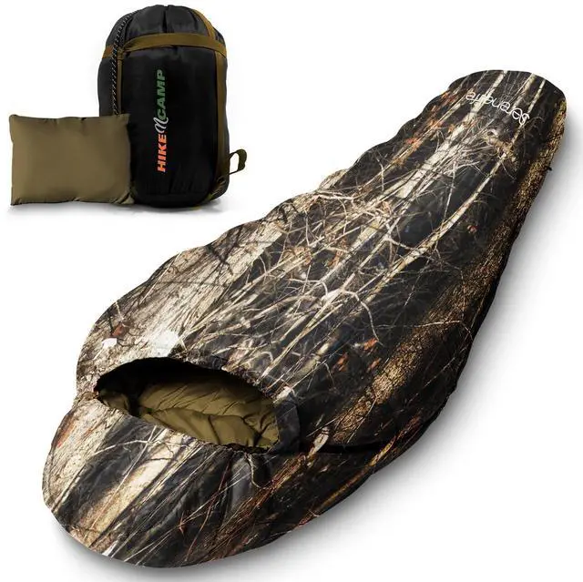 Main image of SereneLife 0 Degree Mummy Sleeping Bag Military-Style, Lightweight & Waterproof for Extreme Cold, Stays Warm in 510°F, No-Snag Zipper, Compact Carry Bag & Travel Pillow for Camping & Backpacking