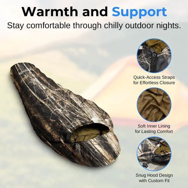 Alt view image 2 of 7 - SereneLife 0 Degree Mummy Sleeping Bag Military-Style, Lightweight & Waterproof for Extreme Cold, Stays Warm in 510°F, No-Snag Zipper, Compact Carry Bag & Travel Pillow for Camping & Backpacking
