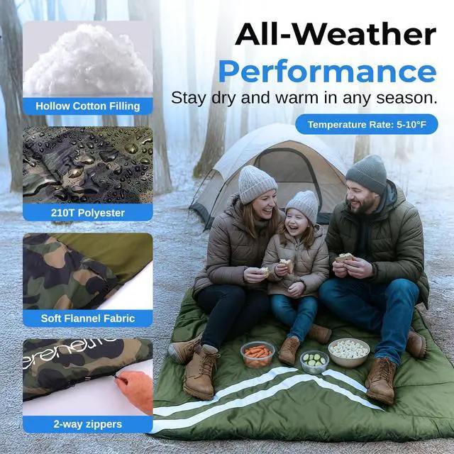 Alt view image 2 of 7 - SereneLife Backpacking Sleeping Bag Camping Gear-Double Sleeping Bag For Adults/Teens W/2 Pillows,Bag-Outdoor Lightweight Weather Proof Sleeping Bags For Camping,Backpacking,Hiking-SereneLife SLSBX9