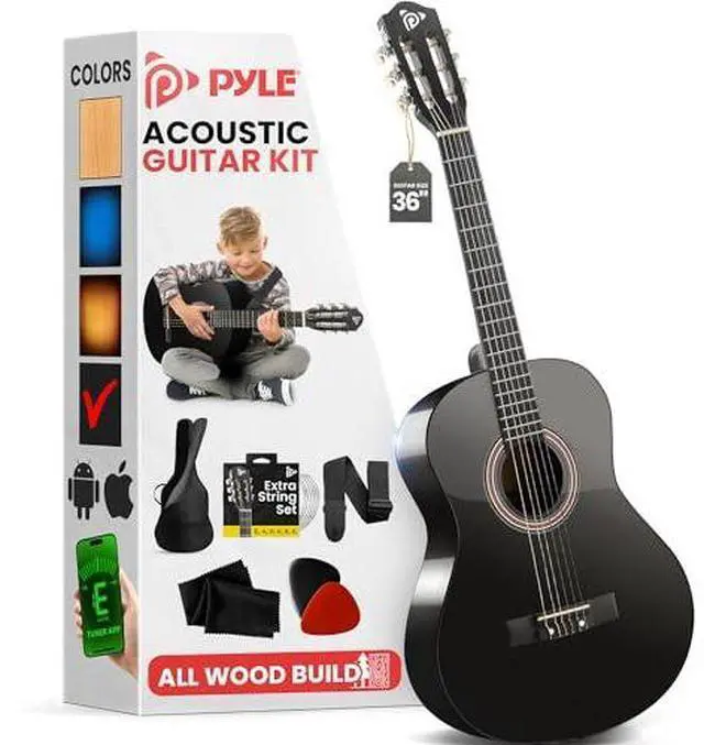 Main image of Pyle 36-Inch Beginner Classical Acoustic Guitar Kit, 3/4 Size Junior Nylon String Guitar for Kids and Adults, Includes Gig Bag, Strap, Spare Strings, Picks, Cleaning Cloth, 18 Frets, Black