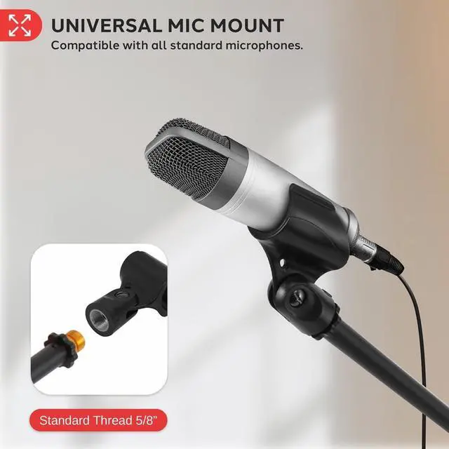 Alt view image 6 of 7 - Pyle Universal Adjustable Tripod Microphone Stand - Pair of Heavy Duty Lightweight Professional Compact Extendable Stage Studio Floor Standing Boom Mic Holder w/ Carry Bag, 5/8" Adapter