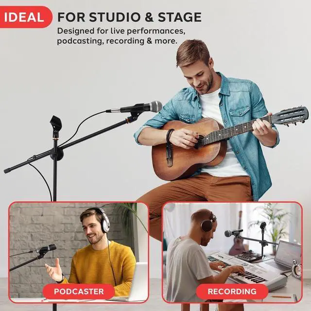 Alt view image 5 of 7 - Pyle Universal Adjustable Tripod Microphone Stand - Pair of Heavy Duty Lightweight Professional Compact Extendable Stage Studio Floor Standing Boom Mic Holder w/ Carry Bag, 5/8" Adapter