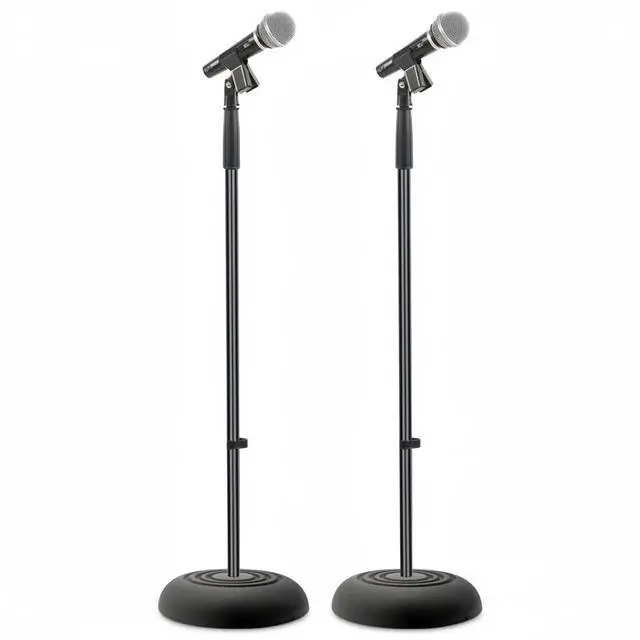 Main image of Pyle Universal Microphone Stand - Handheld Mic Compatible, Heavy Compact Base, Lightweight & Compact Design, 2.8 to 5 Ft Height Adjustable Clamp, Pivot Angle Clip, Home/Studio Use (Pair)