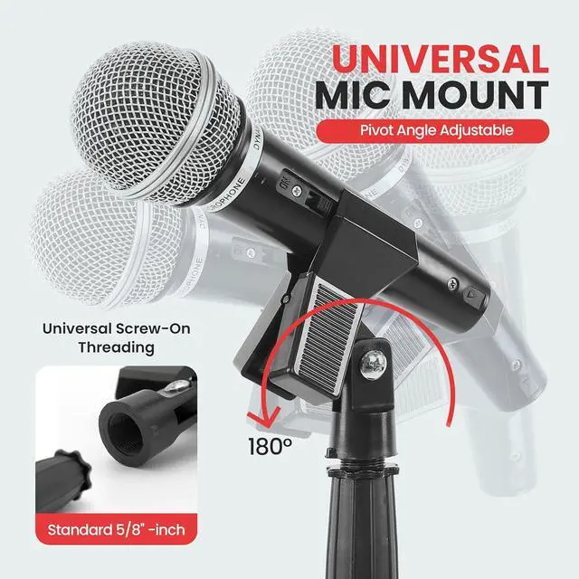 Alt view image 3 of 7 - Pyle Universal Microphone Stand - Handheld Mic Compatible, Heavy Compact Base, Lightweight & Compact Design, 2.8 to 5 Ft Height Adjustable Clamp, Pivot Angle Clip, Home/Studio Use (Pair)