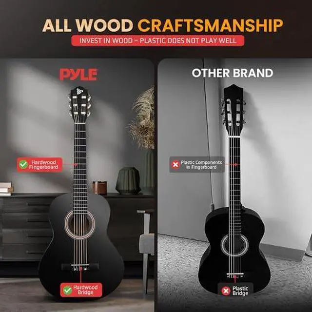 Alt view image 4 of 5 - Pyle 36-Inch Beginner Classical Acoustic Guitar Kit, 3/4 Size Junior Nylon String Guitar for Kids and Adults, Includes Gig Bag, Strap, Spare Strings, Picks, Cleaning Cloth, 18 Frets, Black