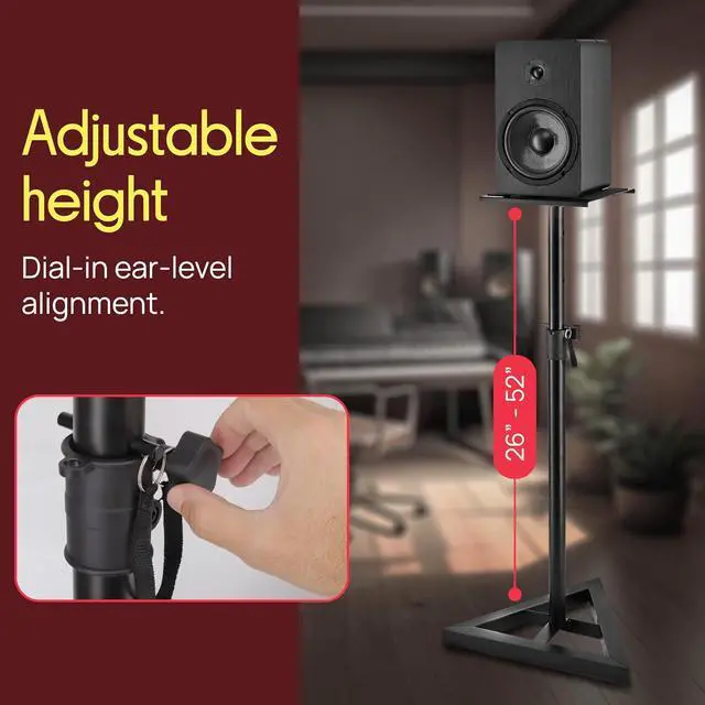 Alt view image 2 of 7 - Pyle Speaker Stand Pair of Sound Play 1 and 3 Holder - Telescoping Height Adjustable from 26 - 52 Inch High Heavy Duty Three-point Triangle Base w/ Floor Spikes and 9 Square Platform, Black