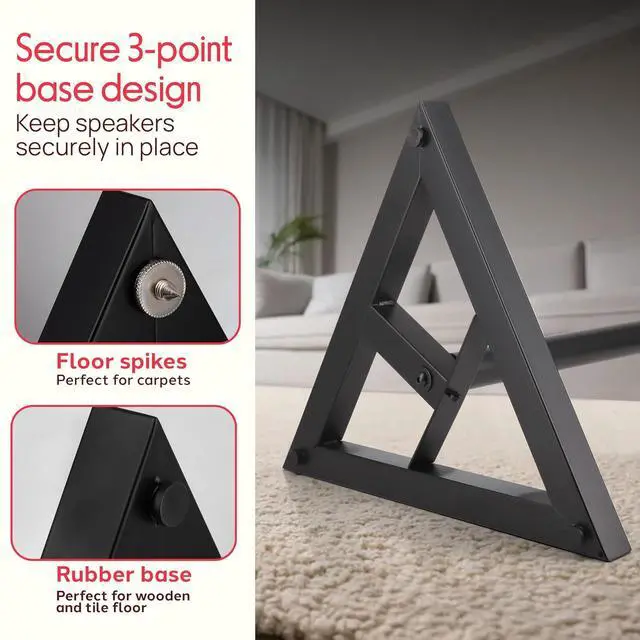 Alt view image 4 of 7 - Pyle Speaker Stand Pair of Sound Play 1 and 3 Holder - Telescoping Height Adjustable from 26 - 52 Inch High Heavy Duty Three-point Triangle Base w/ Floor Spikes and 9 Square Platform, Black