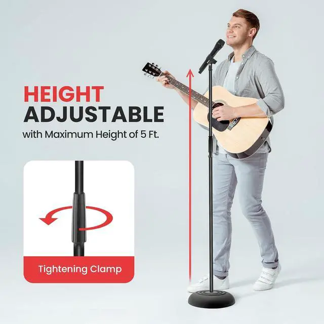 Alt view image 4 of 7 - Pyle Universal Microphone Stand - Handheld Mic Compatible, Heavy Compact Base, Lightweight & Compact Design, 2.8 to 5 Ft Height Adjustable Clamp, Pivot Angle Clip, Home/Studio Use (Pair)