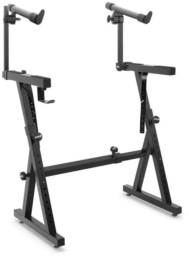 Main image of PYLE Heavy-Duty Multi-Functional Music Stand - Z Style & Portable, 2nd Tier, Height & with Adjustment, Digital Keyboard Stand, Rack Case w/Ergonomic Design, for Home Studio etc. - Pyle PKST2TZ , black